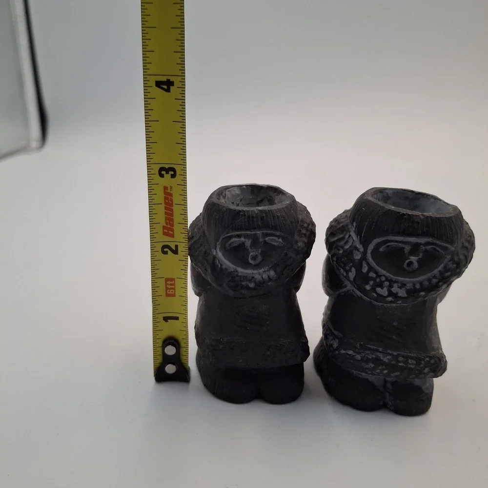 Vintage Authentic Handicraft Eskimo Inuit Figurine Candle Holder Pair 3.25